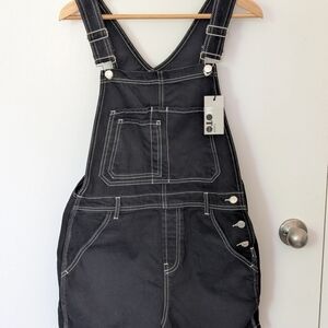 Topshop Black Dungarees with White Stitching